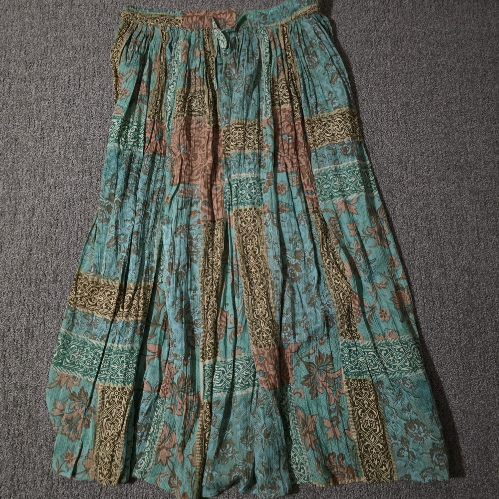 Phool Vintage Floral Maxi Skirt Size 1X Hippie Boho Gypsy Crinkle Patchwork